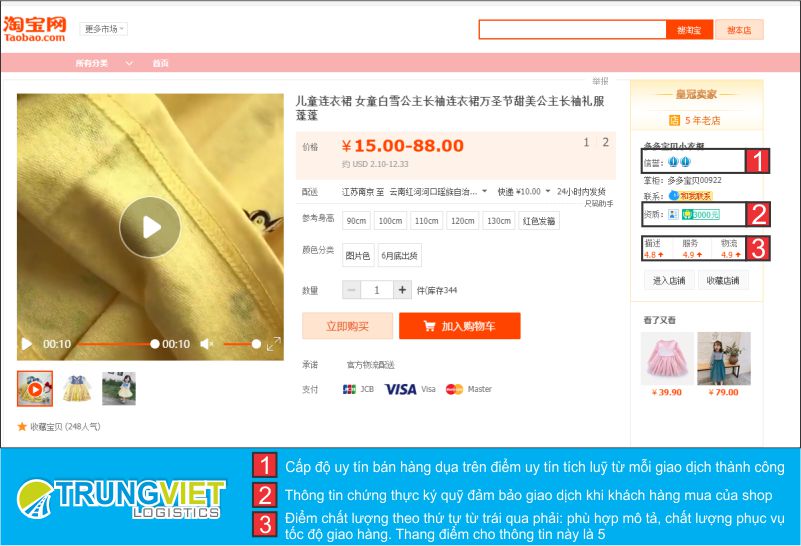Thông số đánh giá shop uy tín mua hàng trung quốc trên trang taobao.com